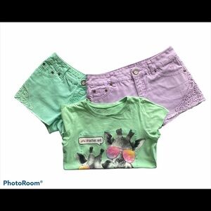 JUSTICE-GIRLS SIZE 10 BUNDLE-2 SHORTS-1 TOP